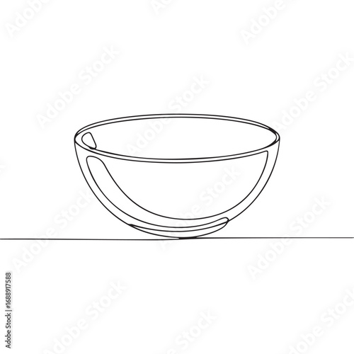 Continuous line of bowl .Single one line art of bowl , One continuous line illustration of an bowl isolated on white background.