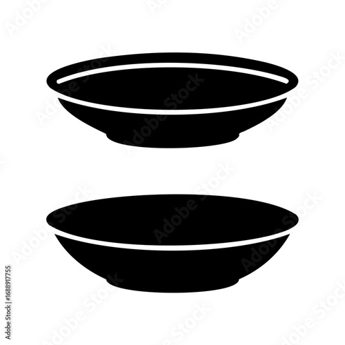 Two Stylized Bowls in Stacked Arrangement, Simple Black and White Design