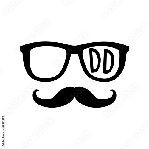 A hipster icon featuring glasses with letters DD and a mustache