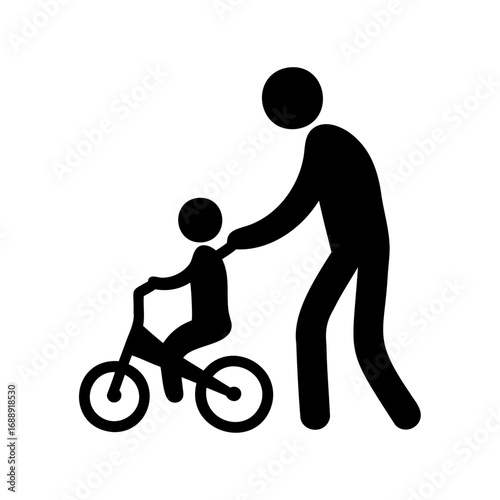 Icon Illustration Depicting Father Teaching His Child to Ride a Bike