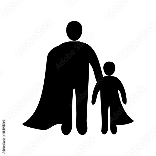 Father and child in superhero capes as a symbol of protection