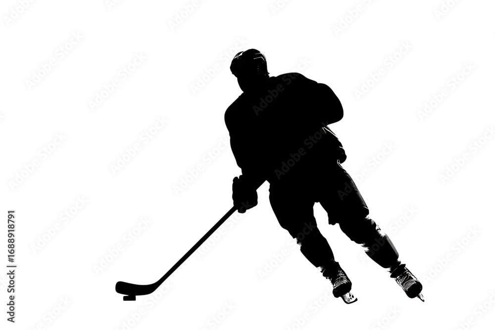 Obraz premium Dynamic hockey player silhouetted in action, capturing the intensity and speed of the game for sports enthusiasts and athletes