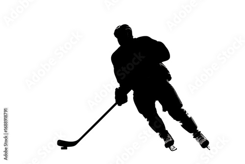 Dynamic hockey player silhouetted in action, capturing the intensity and speed of the game for sports enthusiasts and athletes