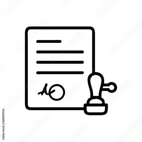 Legal document signed and stamped with a symbol. The document has lines of text and a signature, with a stamp symbol next to it