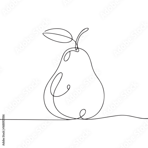 Continuous line of Pear .Single one line art of Pear, One continuous line illustration of an Pear isolated on white background.