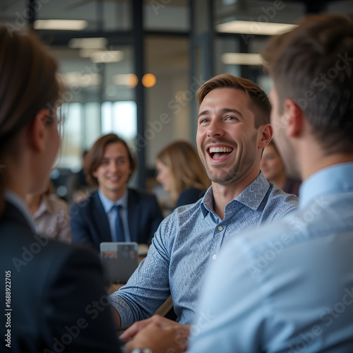 Business, career and placement concept - surprised caucasian man 30s rejoicing and showing at himself when hiring, during job interview with employees in office