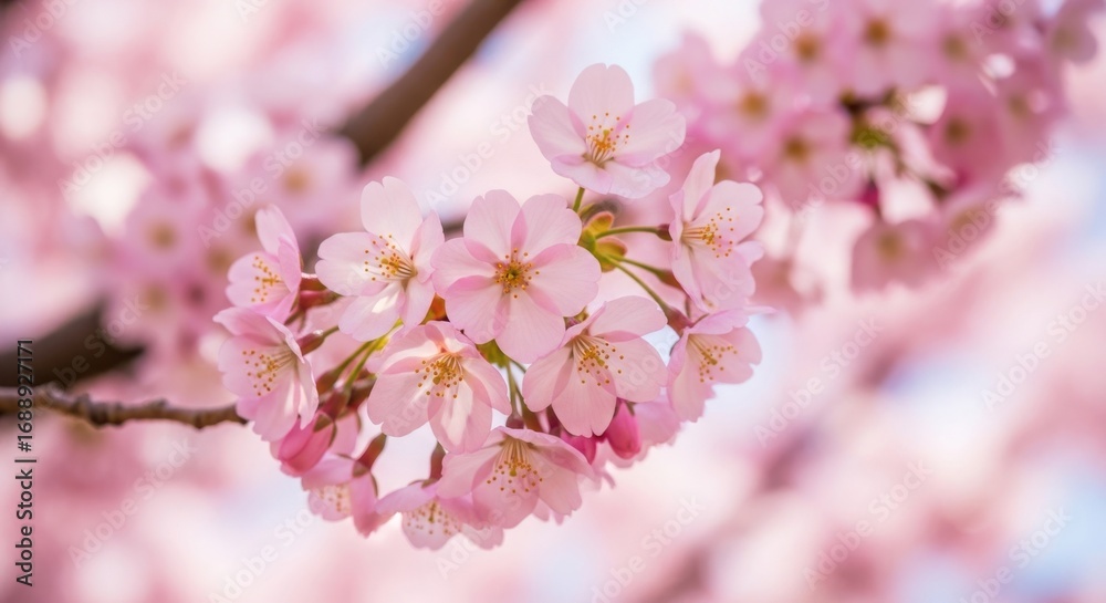 Fototapeta premium Delicate Pink Cherry Blossoms Bursting into Spring Bloom
