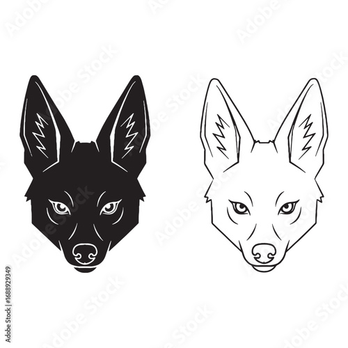 Crisp Jackal Silhouette & Jackal Lineart – Jackal Vector Outline Highlighting Distinct Features – Black Vector of Jackal – Vector Set of Jackal