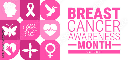 breast cancer awareness month Geometric shape pattern background, banner, card or poster design template is observed every year during October, to raise awareness about the mission. Vector