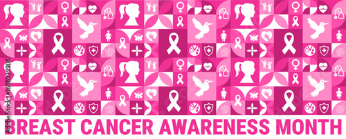 breast cancer awareness month Geometric shape pattern background, banner, card or poster design template is observed every year during October, to raise awareness about the mission. Vector
