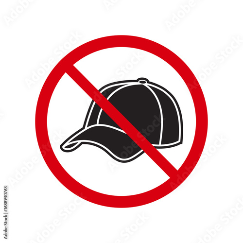 No hat prohibition sign on white background. No cap symbol template, Warning no hat sign