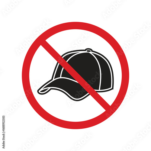No hat prohibition sign on white background. No cap symbol template, Warning no hat sign