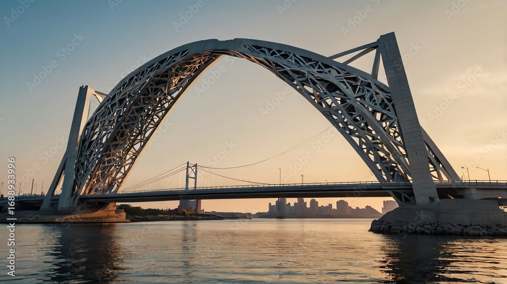 Naklejka premium Modern Suspension Bridge with Unique Arched Design