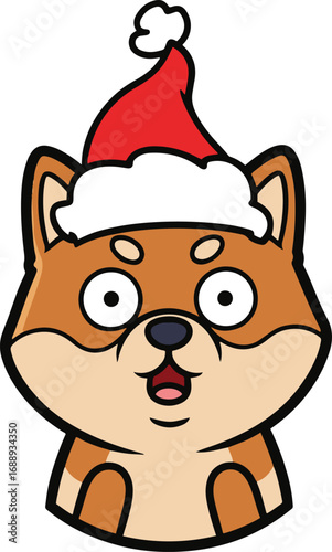 A charming pixel art illustration of a Shiba Inu wearing a Santa hat.