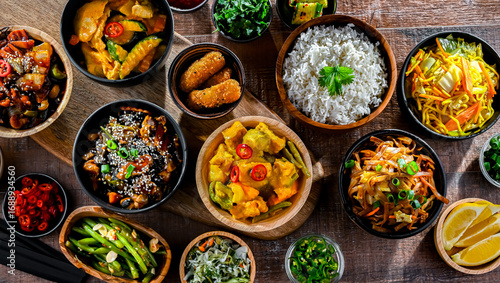 Composition with variety of east asian dishes