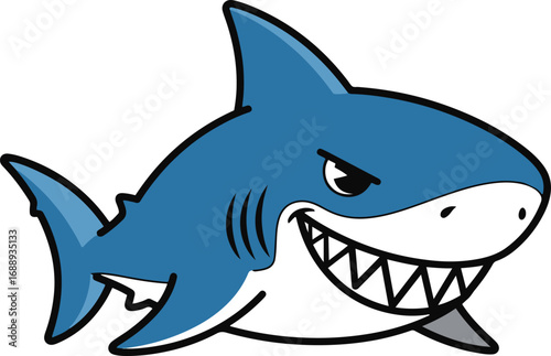 A vibrant cartoon illustration of a shark, showcasing sharp teeth and dynamic pose. Ideal for children's books, websites, and educational materials.