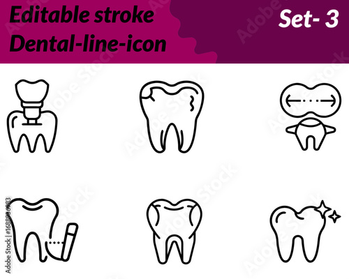 Dental icon character designed with a tooth symbol paired with elements like a toothbrush, dental mirror, or medical cross to represent oral care and dentistry. Created in a clean flat vector style.