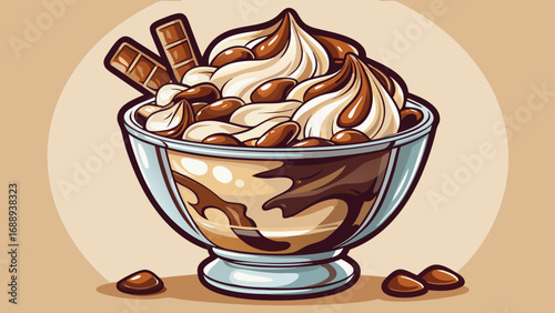 Stracciatella gelato, creamy white base streaked with chocolate shards, glistens in a glass cup. Isolated background reflects playful elegance, refreshing indulgence, and Italian mastery of frozen des