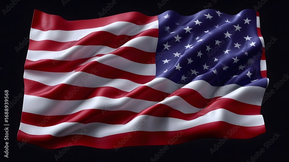Fototapeta premium Majestic waving American flag against a dark background, representing the pride, freedom and democratic values of the United States
