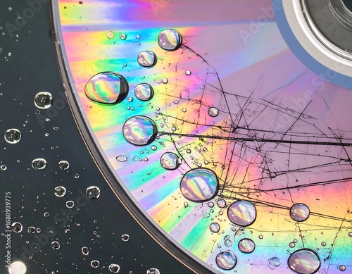 Damaged CD with Water Drops