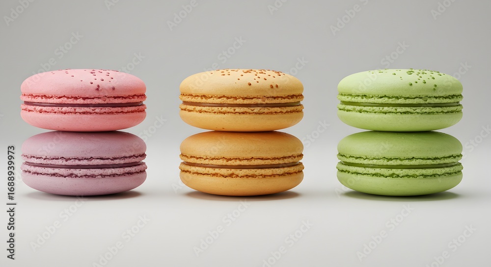 Fototapeta premium Colorful Macarons Stacked on White Background
