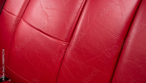 Close-up of red leather upholstery showing texture and stitching