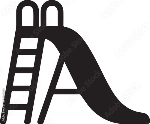A simple black silhouette of a playground slide with a ladder silhouette