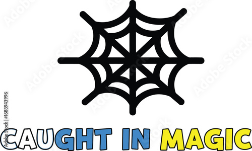 Spiderwebcaught in magic text isolated on a white background for a Halloween celebration party
