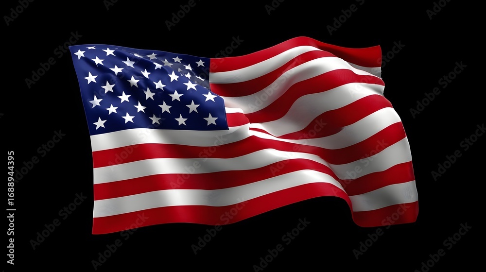 Obraz premium A vibrant, full-frame image of the iconic American flag, its stars and stripes rippling in the wind and showcasing the patriotic pride and spirit of the United States.