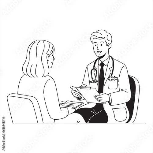 A Detailed Illustration of a Doctor Providing a Consultation to a Patient