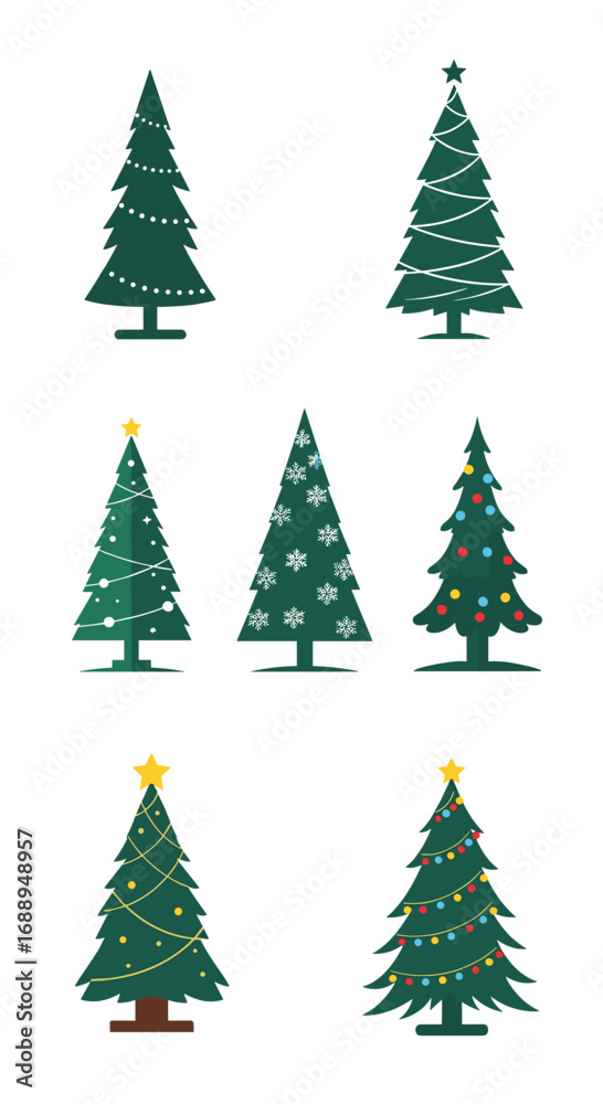 Fototapeta premium Collection of festive decorated christmas trees ready for holiday celebrations and winter festivities