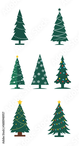 Collection of festive decorated christmas trees ready for holiday celebrations and winter festivities