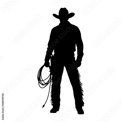 Standing Cowboy Vector Silhouette Isolated White Background