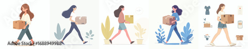 vector of a woman carrying a cardboard box