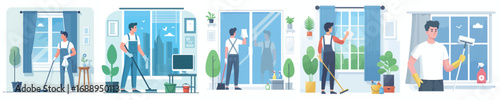 vector of a man cleaning a window glass