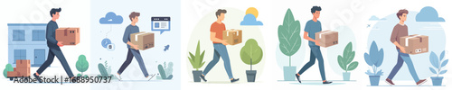 vector of a man carrying a cardboard box