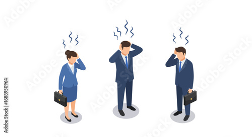 Isometric business people confused or stressed, holding briefcases