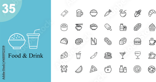 Collection of 35 food and drink icons 