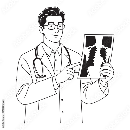 Medical Professional Reviewing Patient X-Rays – Vector Style
