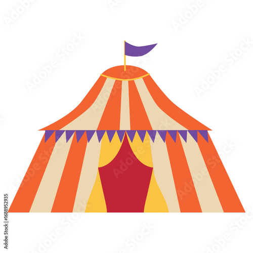 Circus chapito. Vector additional elements of the celebration tent, cotton candy, magic wand and rabbit in a hat, balloons, stand