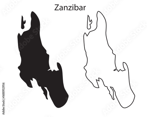 Simple Zanzibar map silhouette vector. Clean black outline of Tanzanian island in the Indian Ocean, ideal for travel, infographic, and design use