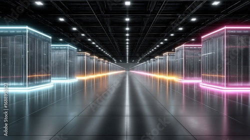 Wallpaper Mural 光るネオンに照らされた未来のデータセンターサーバールーム | Futuristic Data Center Server Room with Glowing Neon Lights Torontodigital.ca