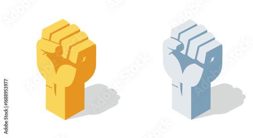 Isometric raised fists in solidarity and unity