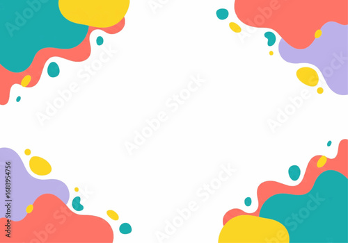 A modern abstract background featuring colorful, organic fluid shapes framing a central white space.