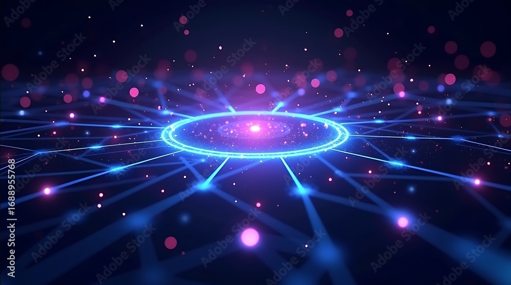 Obraz premium Futuristic digital network with glowing blue and pink lights