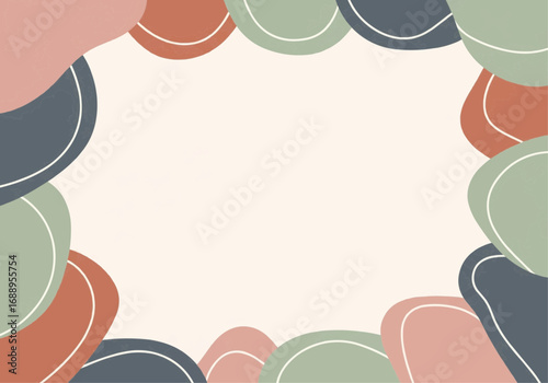 Abstract background with organic shapes in pastel colors forming a frame.