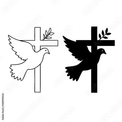 Vector illustration of black and white dove with cross