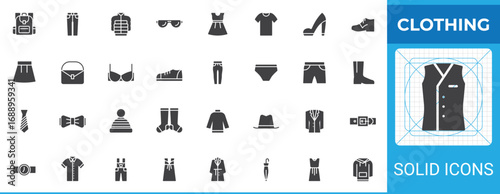 Fashion apparel solid glyph icon pack