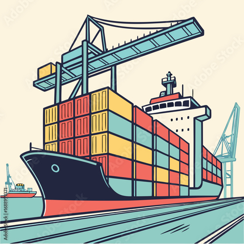Cargo Ship at the Port: A Colorful Illustration