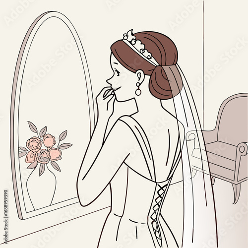 Bride Getting Ready in Elegant Dress, Wedding Day Preparation